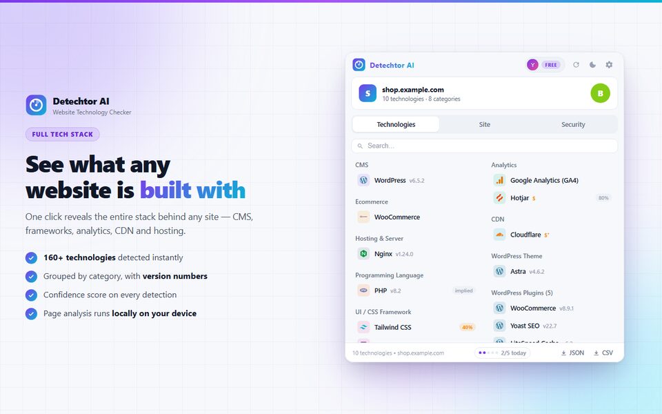 Detechtor AI - Website Technology Checker & Tech Stack Detector screenshot