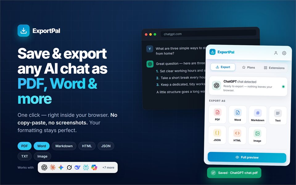 ExportPal - Save & Export ChatGPT, Claude, Gemini to PDF & Word screenshot