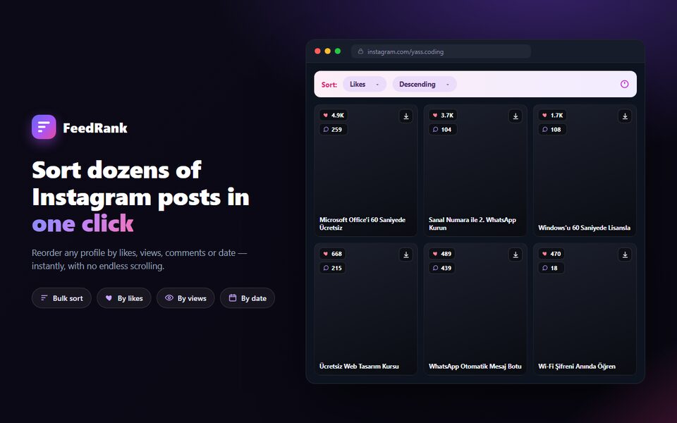 FeedRank – Instagram & TikTok Feed Sorter screenshot