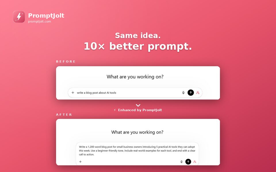 PromptJolt – AI Prompt Enhancer for ChatGPT, Claude & Gemini screenshot