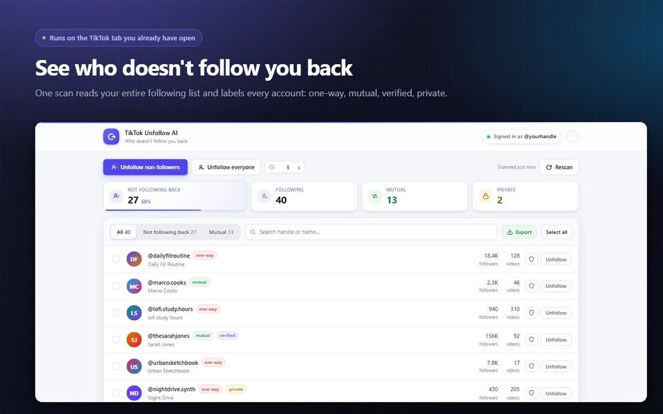 TikTok Unfollow AI - Mass & Auto Unfollow All, Everyone & Non-Followers screenshot